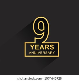 9 years anniversary design line style with square golden color for anniversary celebration event. isolated with black background