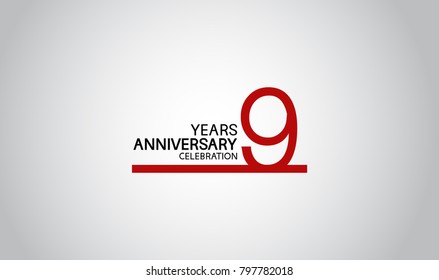 9 years anniversary design with simple line red color isolated on white background for celebration