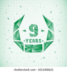 9 years anniversary design template. Low poly design.