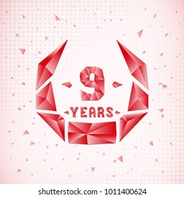 9 years anniversary design template. Low poly design.