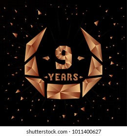 9 years anniversary design template. Low poly design.