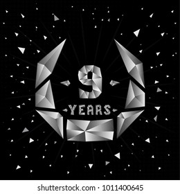 9 years anniversary design template. Low poly design.