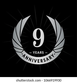 9 years anniversary. Elegant anniversary design. 9 years logo.