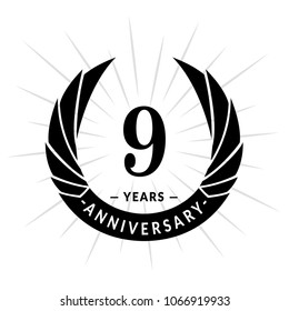 9 years anniversary. Elegant anniversary design. 9 years logo.