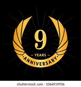 9 years anniversary. Elegant anniversary design. 9 years logo.