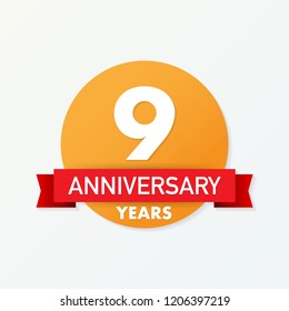 9 years anniversary emblem. Anniversary icon or label. 9 years celebration and congratulation design element. Vector stock illustration. 