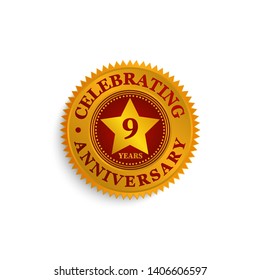 9 Years anniversary Gold & Red badge logo with stars