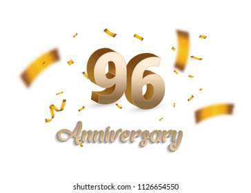 9 years Anniversary with golden 3d number and blur confetti isolated on white background