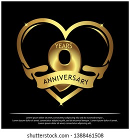 9 years anniversary golden. anniversary template design for web, game ,Creative poster, booklet, leaflet, flyer, magazine, invitation card - Vector
