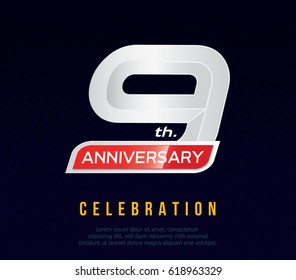9 years anniversary invitation card, celebration template design, 9th. anniversary logo, dark blue background, vector illustration