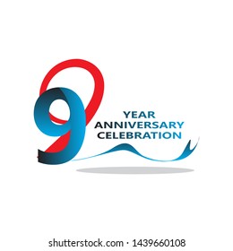 9 years anniversary linked logotype with red color isolated on white background for company celebration event