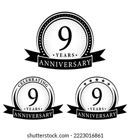 9 years anniversary logo collections. Set of 9th Anniversary logotype template. Vector and illustration.