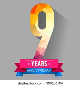 9 Years Anniversary logo. with colorful polygonal.