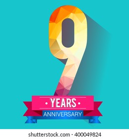 9 Years Anniversary logo. with colorful polygonal design elements.