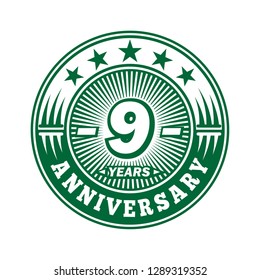 9 years anniversary. Anniversary logo design. Vector and illustration.