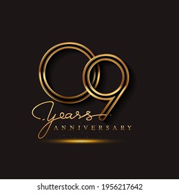 9 Years Anniversary Logo Golden Colored isolated on black background, vector design for greeting card and invitation card