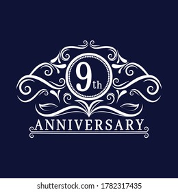 9 years Anniversary logo, luxurious 9th Anniversary design celebration white.
