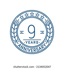 9 years anniversary logo template. 9th line art vector and illustration.