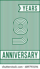 9 years anniversary logo. Vector and illustration. Line art anniversary design template.