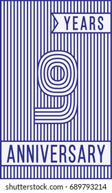 9 years anniversary logo. Vector and illustration. Line art anniversary design template.