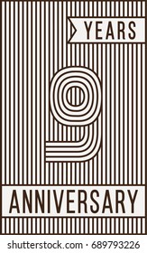 9 years anniversary logo. Vector and illustration. Line art anniversary design template.