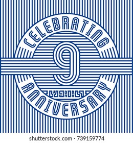 9 years anniversary logo. Vector and illustration. Line art anniversary design template