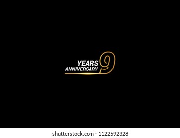 9 Years Anniversary logotype with golden colored font numbers made of one connected line, isolated on white background for company celebration event, birthday