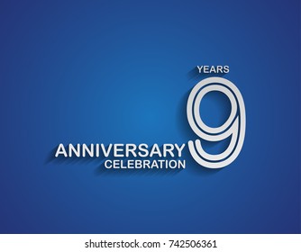 9 years anniversary logotype linked line number with silver color for celebration event isolated on blue background