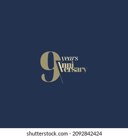 9 years anniversary logotype with modern minimalism style. Vector Template Design Illustration.