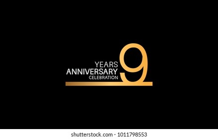 9 years anniversary logotype with single line golden and silver color for celebration 
