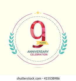 9 Years Anniversary with Low Poly Design and Laurel Ornaments