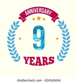9 Years Anniversary with Low Poly Design and Laurel Ornaments