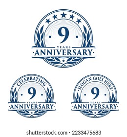 9 years anniversary set. 9th celebration logo collection. Vector and illustration. 