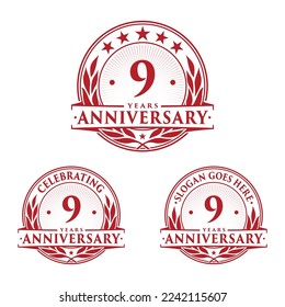 9 years anniversary set. 9th celebration logo collection. Vector and illustration. 