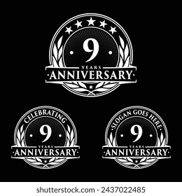 9 years anniversary set. 9th celebration logo collection. Vector and illustration. 