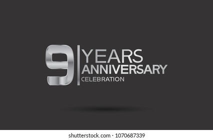 9 years anniversary silver design for celebration event isolated on black background 