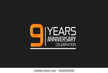 9 years anniversary simple design celebration with orange color and white isolated on black background