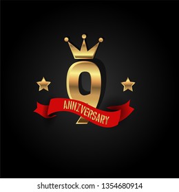 9 years Anniversary simple design with golden font, star and crown and red ribbon. Red ribbon and golden text on top golden number. My all design can see in my portofolio