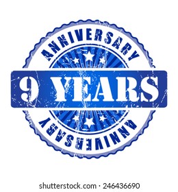 9  Years anniversary stamp.  Vector illustration.