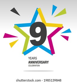 9 Years Anniversary in star colorful modern logo icon banner white background