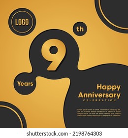 9 Years Anniversary template design. Golden Anniversary, vector illustration.