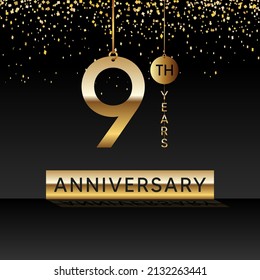 9 years anniversary, vector design for anniversary celebration with gold color on black background, simple and luxury design. logo vector template