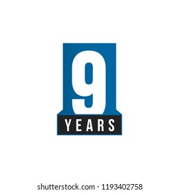 9 years Anniversary vector icon. Birthday logo template. Greeting card design element. Simple business anniversary emblem. Blue strict style number. Isolated vector illustration on white background