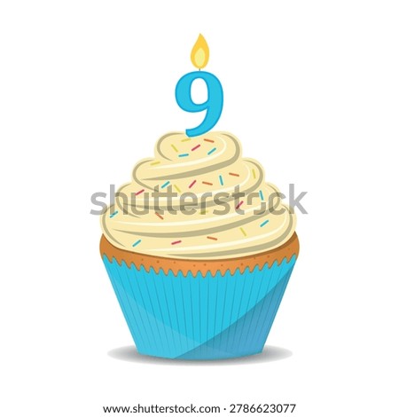 9 years birthday cupcake with candle.