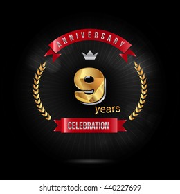 9 Years golden anniversary logo, low poly design number