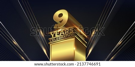 9 years Jubilee Black Golden Lines Awards Graphics Background. Entertainment Spot Light Hollywood Template. Luxury Premium Corporate Abstract Design Template Banner Classic Vintage Certificate Layout.