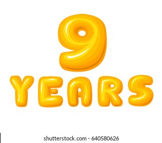 9 years lettering yellow word and number