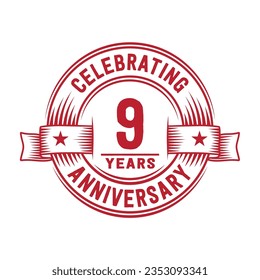 plantilla de diseño de logotipo de 9 años. Vector e ilustración del noveno aniversario.