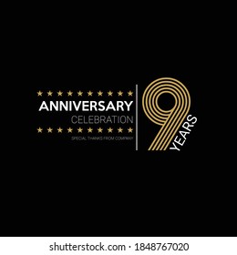 9 years old celebrating logo. happy anniversary 9th. Greetings celebrates.