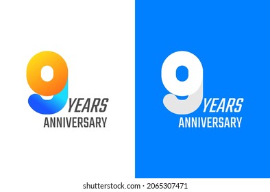 9 years simple anniversary logo design. Minimal celebration number with gradient color and white. Minimalist birthday vector